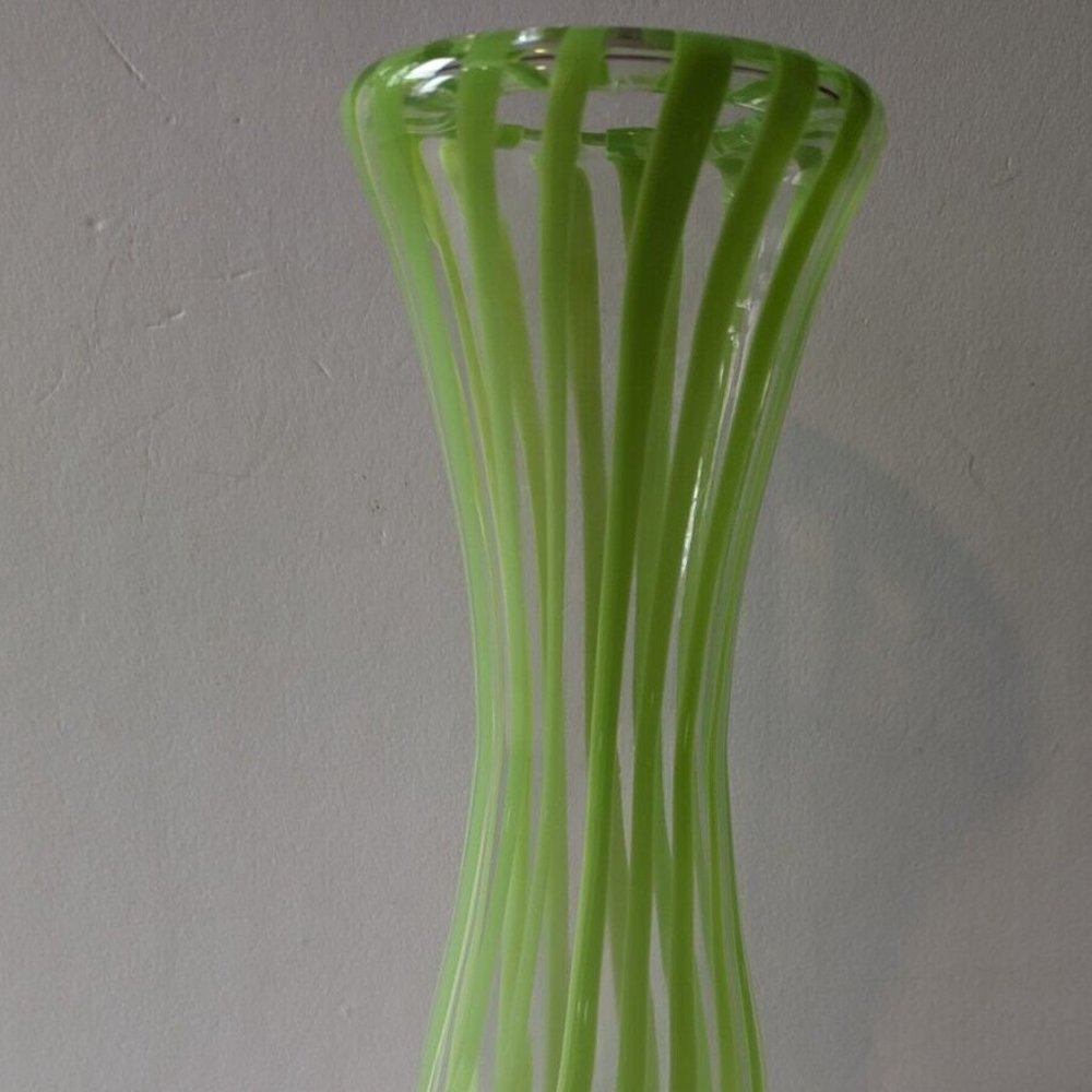 Crate & Barrel Tall Green Stripe Squeeze Handblown Vase 15 1/2" - Picture 4 of 4